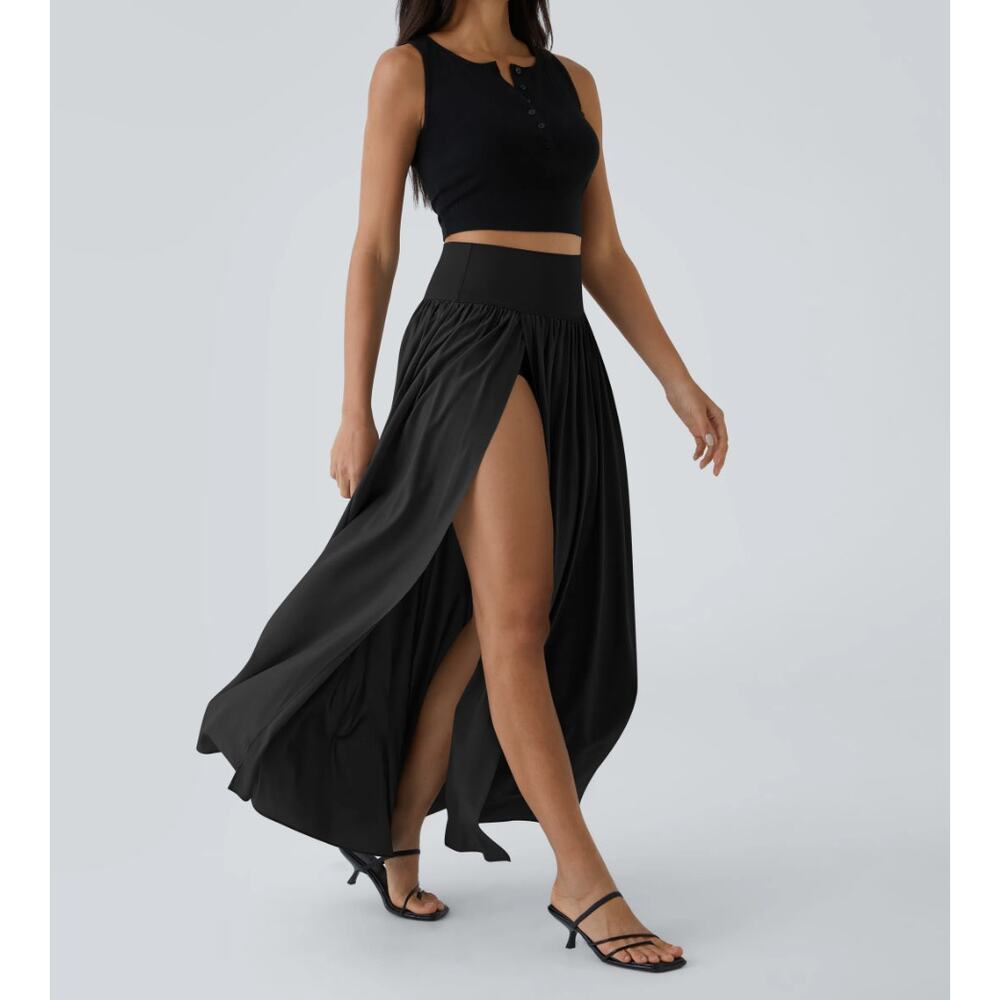 Halara High Waisted Split Maxi Skirt Shorts Black XL Coastal Minimalist - Picture 3 of 9